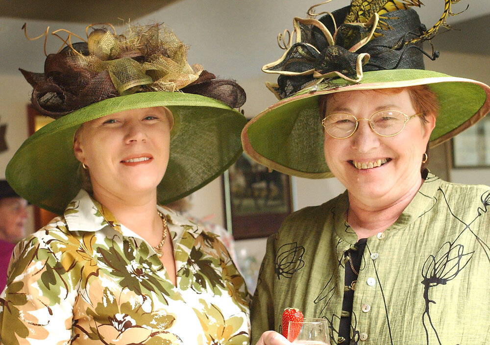 Kristen Nicholls and Pam Best enjoying the Melbourne Cup, Ipswich, November 2003