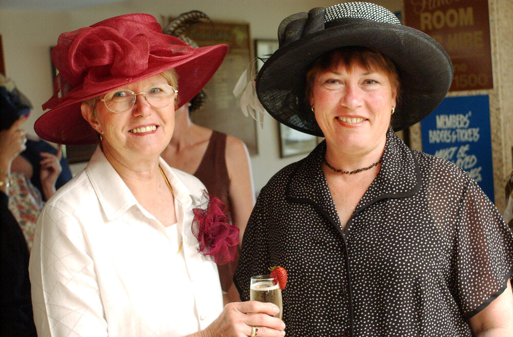 Julie Gaedtke and Jeanette Parchert enjoying the Melbourne Cup, Ipswich, November 2003