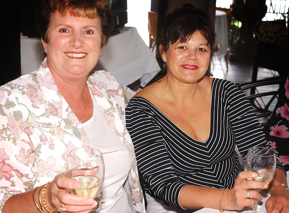 Lynn Doyle and Rene Pope enjoying QLD Cancer Fund Melbourne Cup Day celebrations at Fentons, Ipswich, November 2003