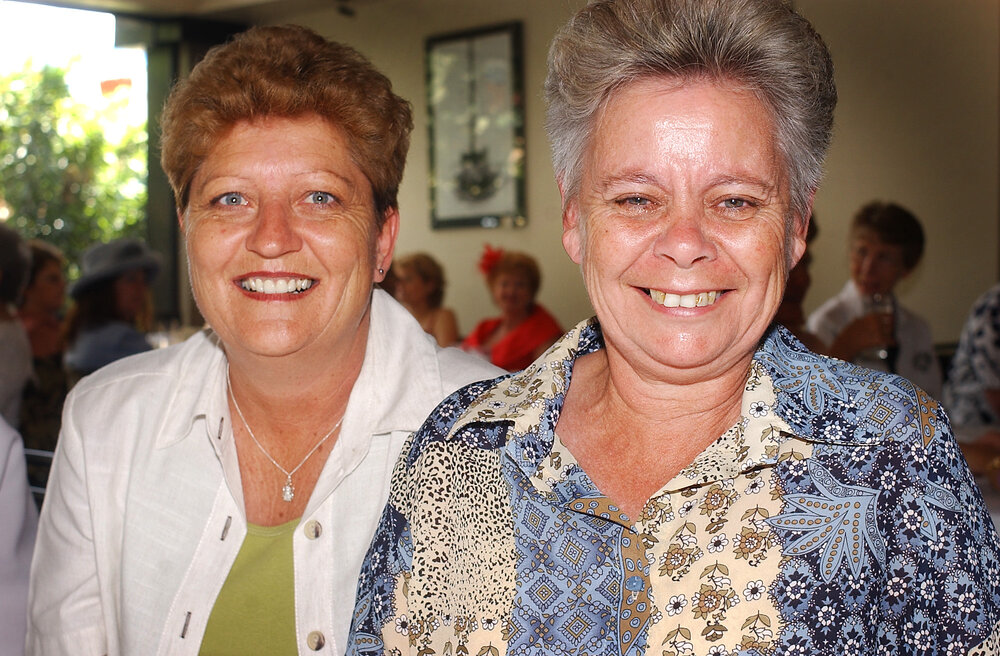 Chris Fletcher and Shirley Perry enjoying Queensland Cancer Fund Melbourne Cup Day celebrations at Fentons, Ipswich, November 2003