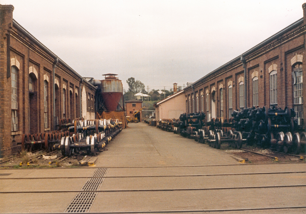 View from traverser track, Ipswich Railway Workshops, North Ipswich, 1987