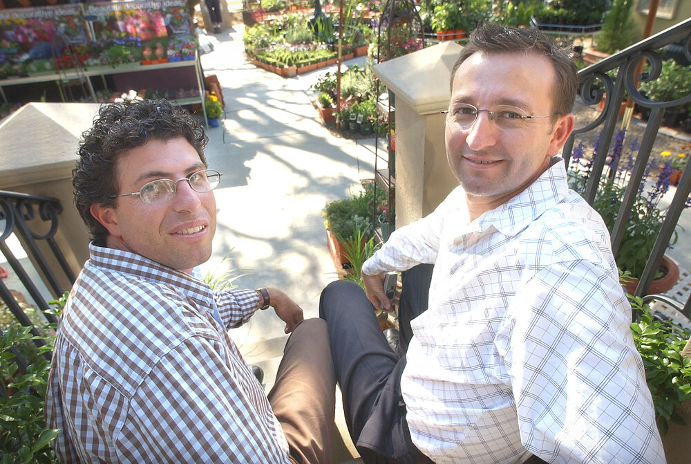 Business partners and co-owners in Verdi Gardens and Design, Martin Sammut and Matthew Cobbin, are award rivals,  at the 2003 Ipswich Business Awards, Ipswich, November 2003
