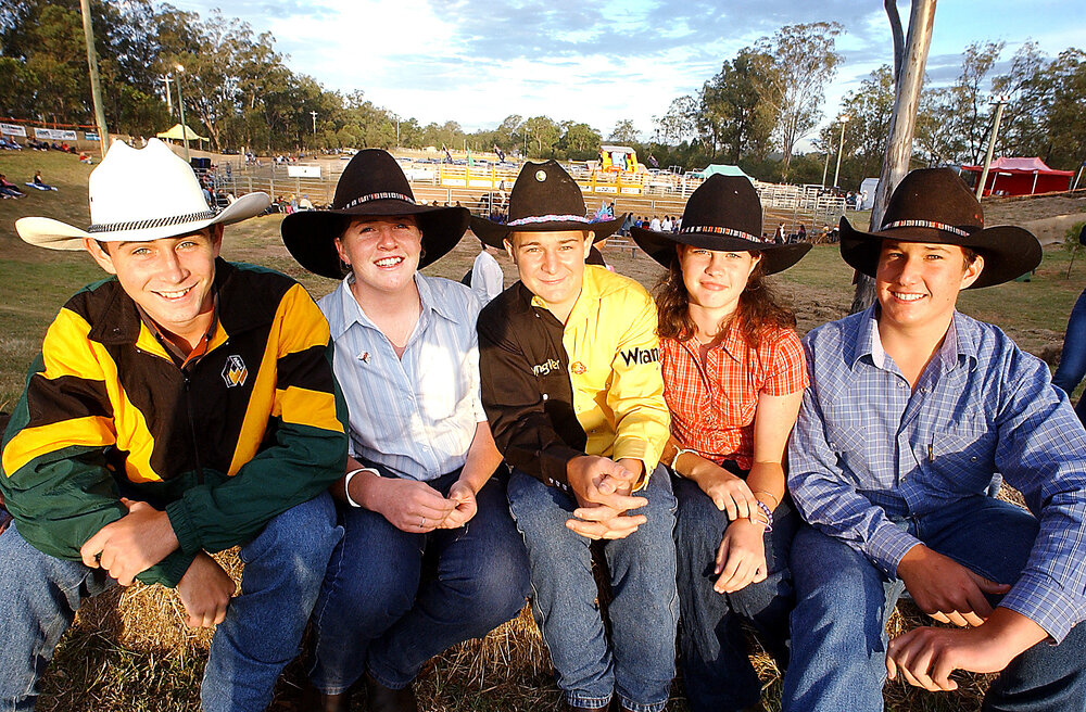 West Moreton Anglican College students, Richard Murphy, Cait Griffiths, Michael Murphy, Meg Hepworth and Daniel Iddles at the rodeo event, Ipswich, November 2003