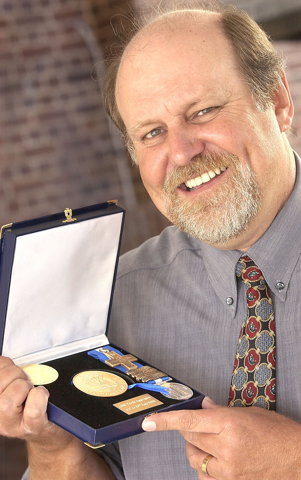 Rob Rush with his 1000 yard gold medal from the Target Rifle World Championships, Ipswich, August 2003