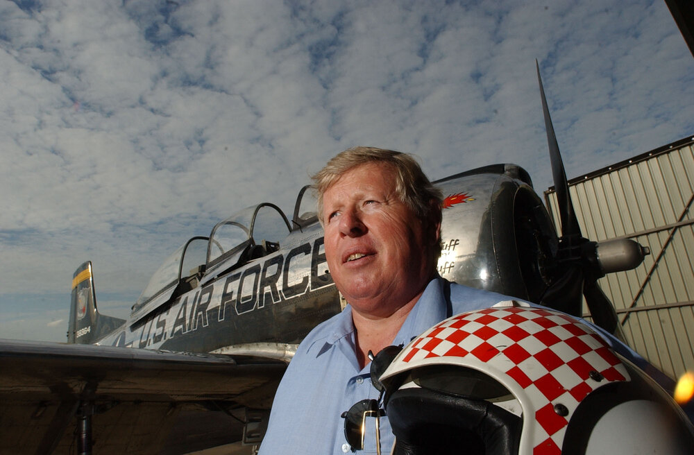 Unidentified man in front of a United State Air Force Aircraft, Ipswich, August 2003
