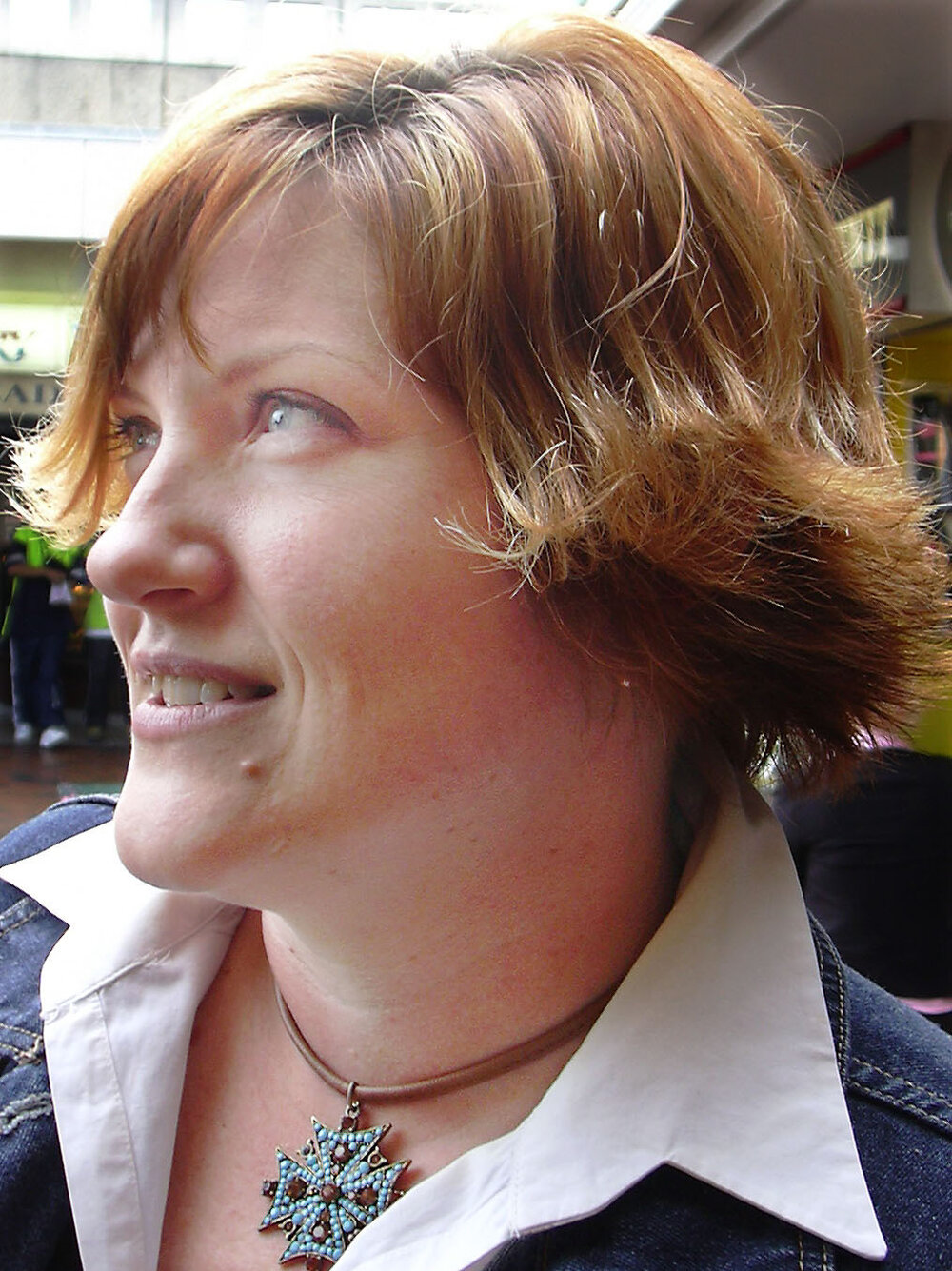 Vanessa Cobbin participating in a vox pop, Sadliers Crossing, August 2003