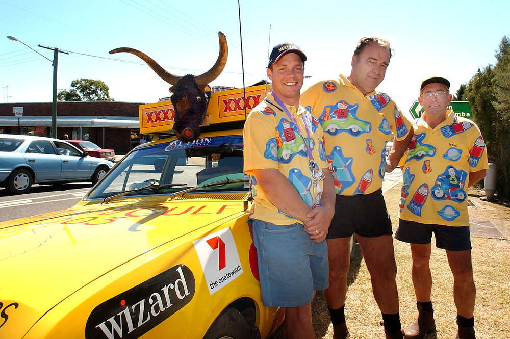 Adam Cox, Neil Burson and Trevor Cox start of Variety Bash, Lowood, August 2003