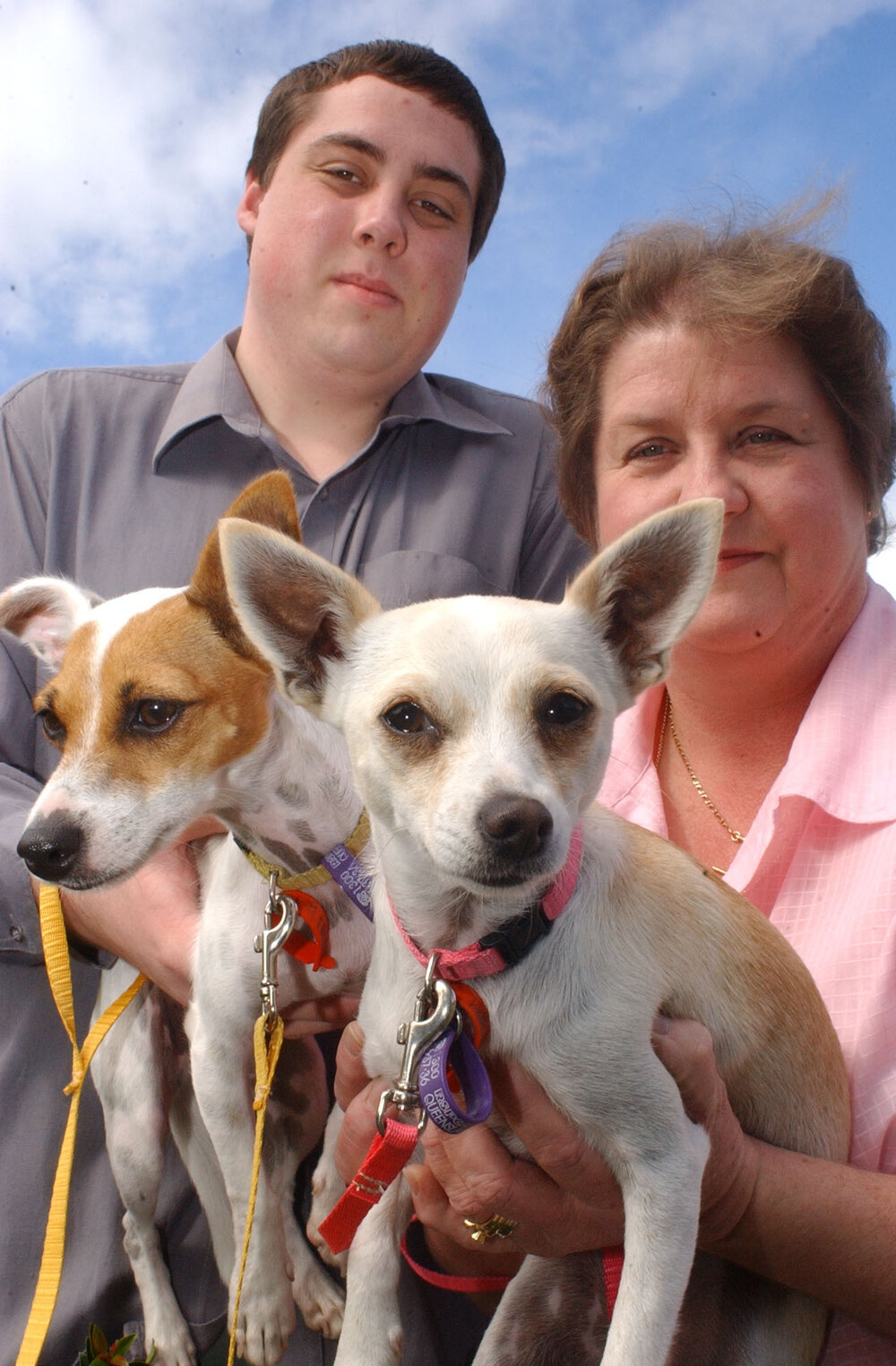 Unidentified man and woman with two dogs from RSPCA Queensland, Ipswich, May 2003