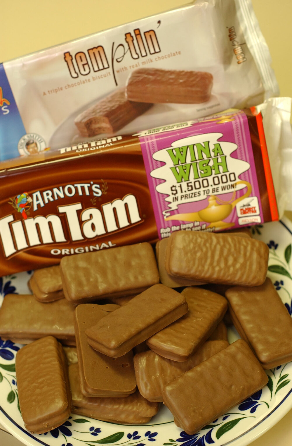 Plate of TimTam and Temptin biscuits, Ipswich, May 2003