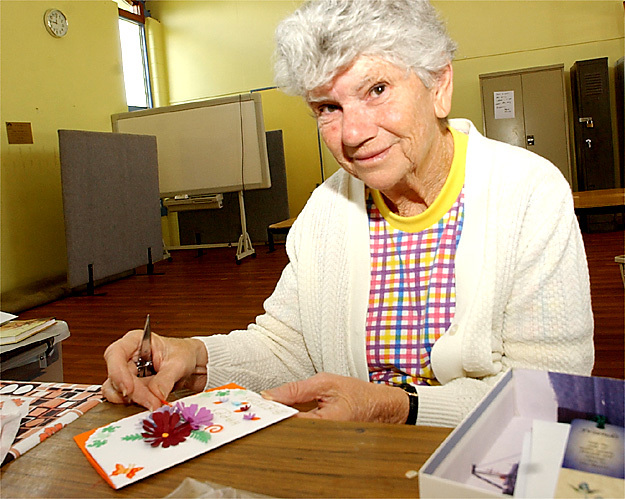 Bonnie Graham working on a hand-made greeting card, Ipswich, May 2003