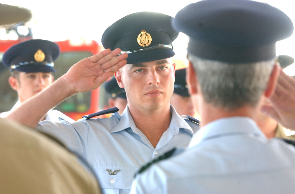 Air Commander, Robert Brander at the Amberley firefighters graduation, Amberley, May 2003