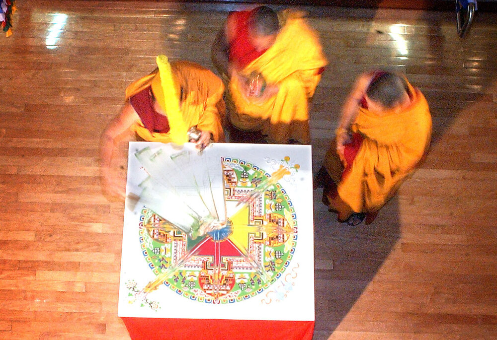 Gyuto monks at the art gallery, Ipswich, May 2003
