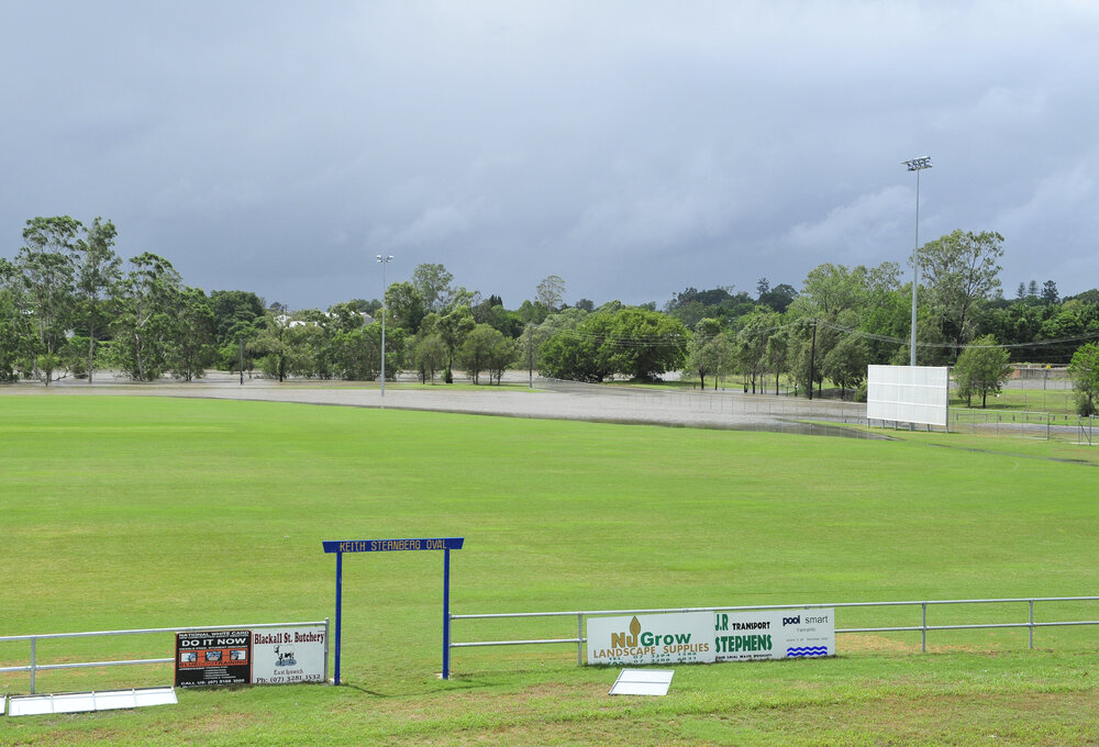 Flood waters encroaching on Keith Sternberg Oval, North Ipswich, January 2013 