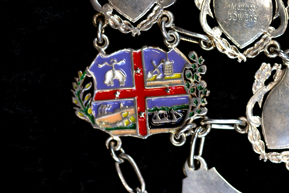 City of Ipswich Crest &amp; Arms, close-up of the Ipswich Mayoral Chains of Office, in use since 2010 