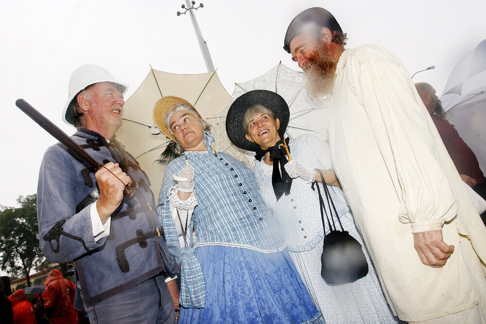 Queensland Colonials Allan and Dorothy Walsh and Mieke and Jaap den Otter at the Ipswich 150th birthday celebrations, d'Arcy Doyle Place, Ipswich, March 2010