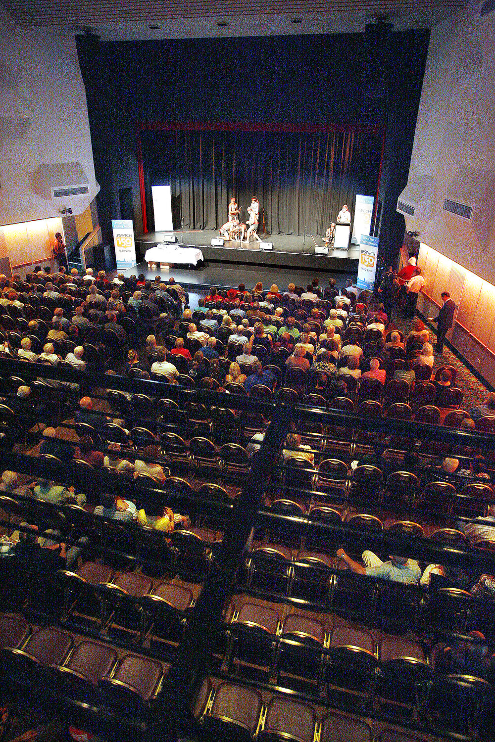 The audience watch the Nunukul Yuggera Aboriginal Dance Troupe at the Ipswich 150 birthday celebrations, Ipswich Civic Centre, Ipswich, March 2010 