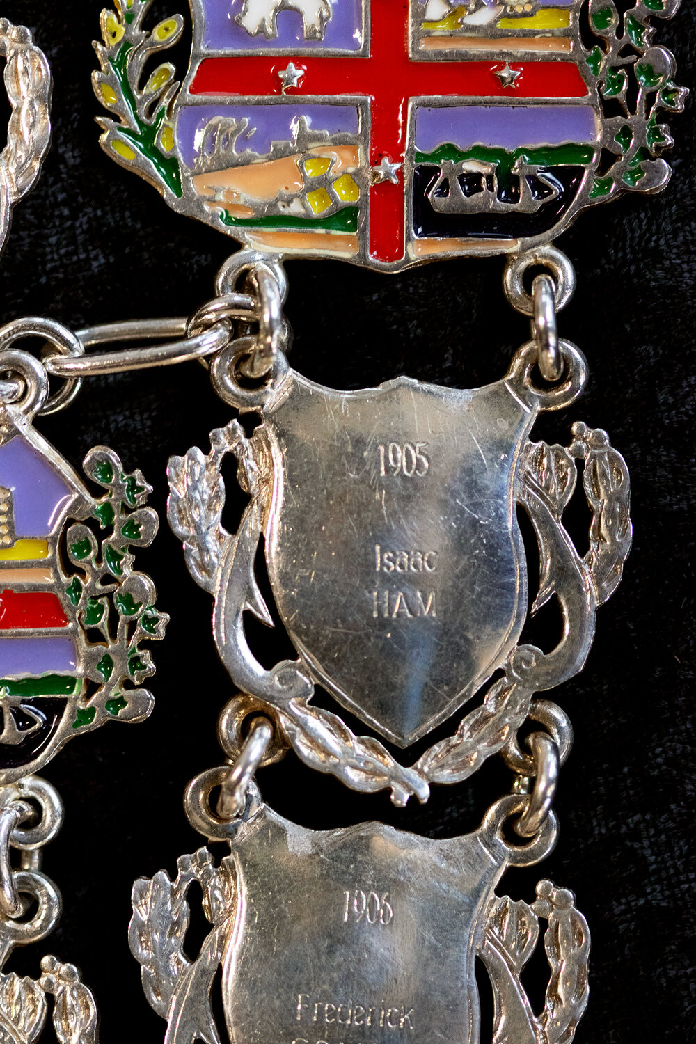 Shield for 27th Mayor of Ipswich Isaac Ham, close-up of the Ipswich Mayoral Chains of Office, in use since 2010 