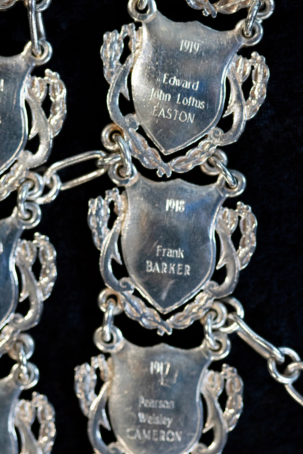 Shield for 39th Mayor of Ipswich Edward John Loftus Easton, and 38th Mayor of Ipswich Frank Barker, close-up of the Ipswich Mayoral Chains of Office, in use since 2010 