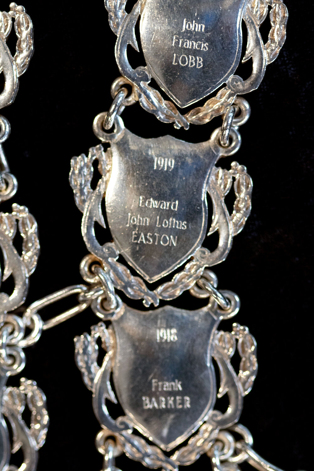 Shield for 39th Mayor of Ipswich Edward John Loftus Easton, close-up of the Ipswich Mayoral Chains of Office, in use since 2010 