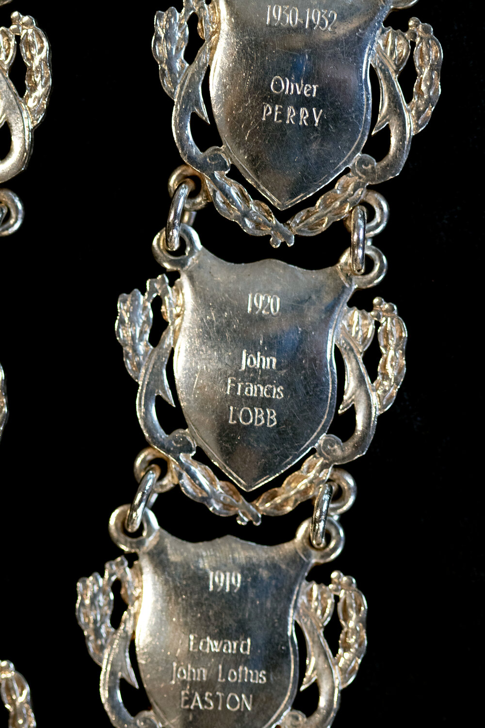 Shield for 40th Mayor of Ipswich John Francis Lobb, close-up of the Ipswich Mayoral Chains of Office, in use since 2010 