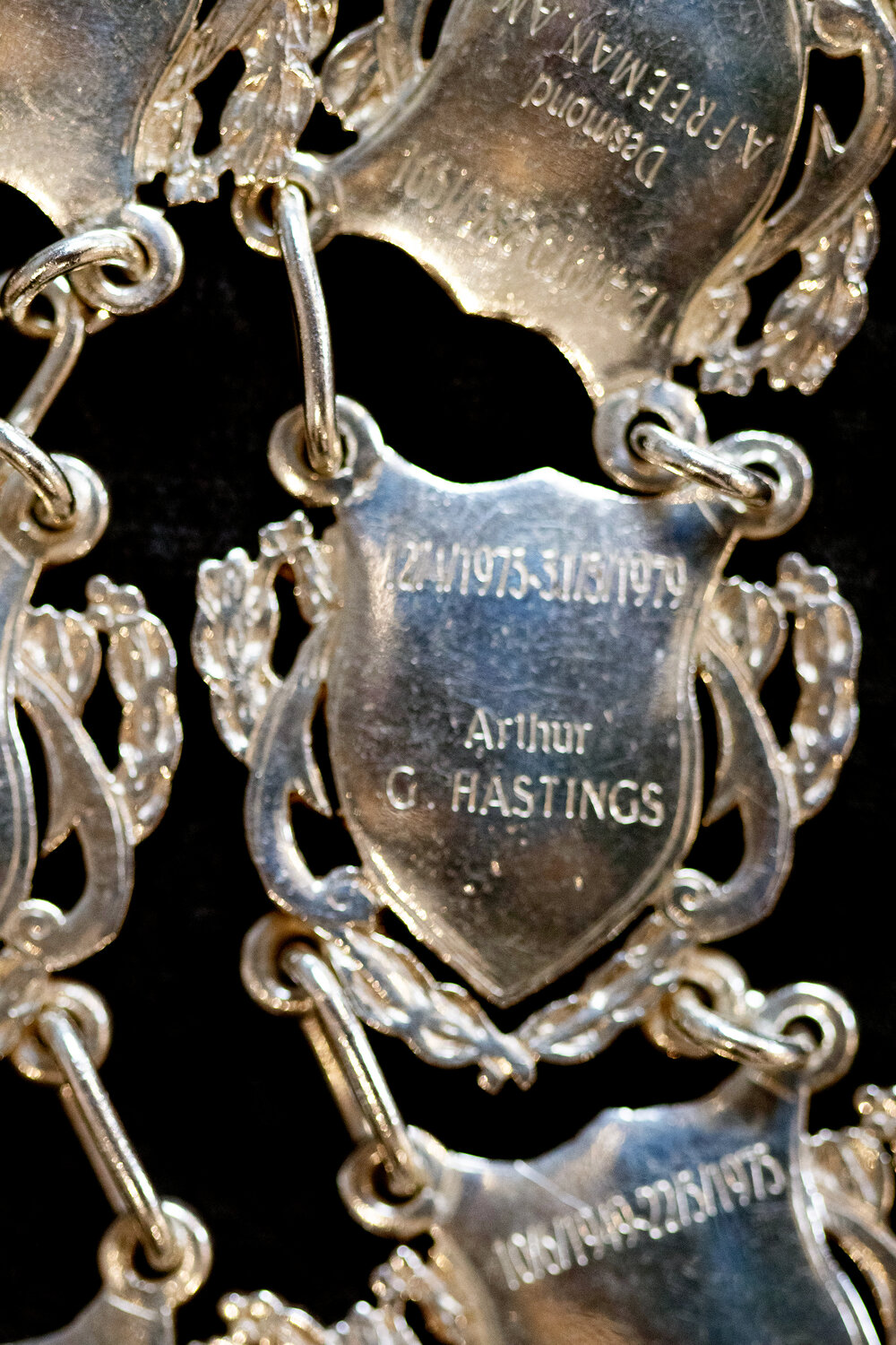 Shield for 45th Mayor of Ipswich Arthur G. Hastings, close-up of the Ipswich Mayoral Chains of Office, in use since 2010 