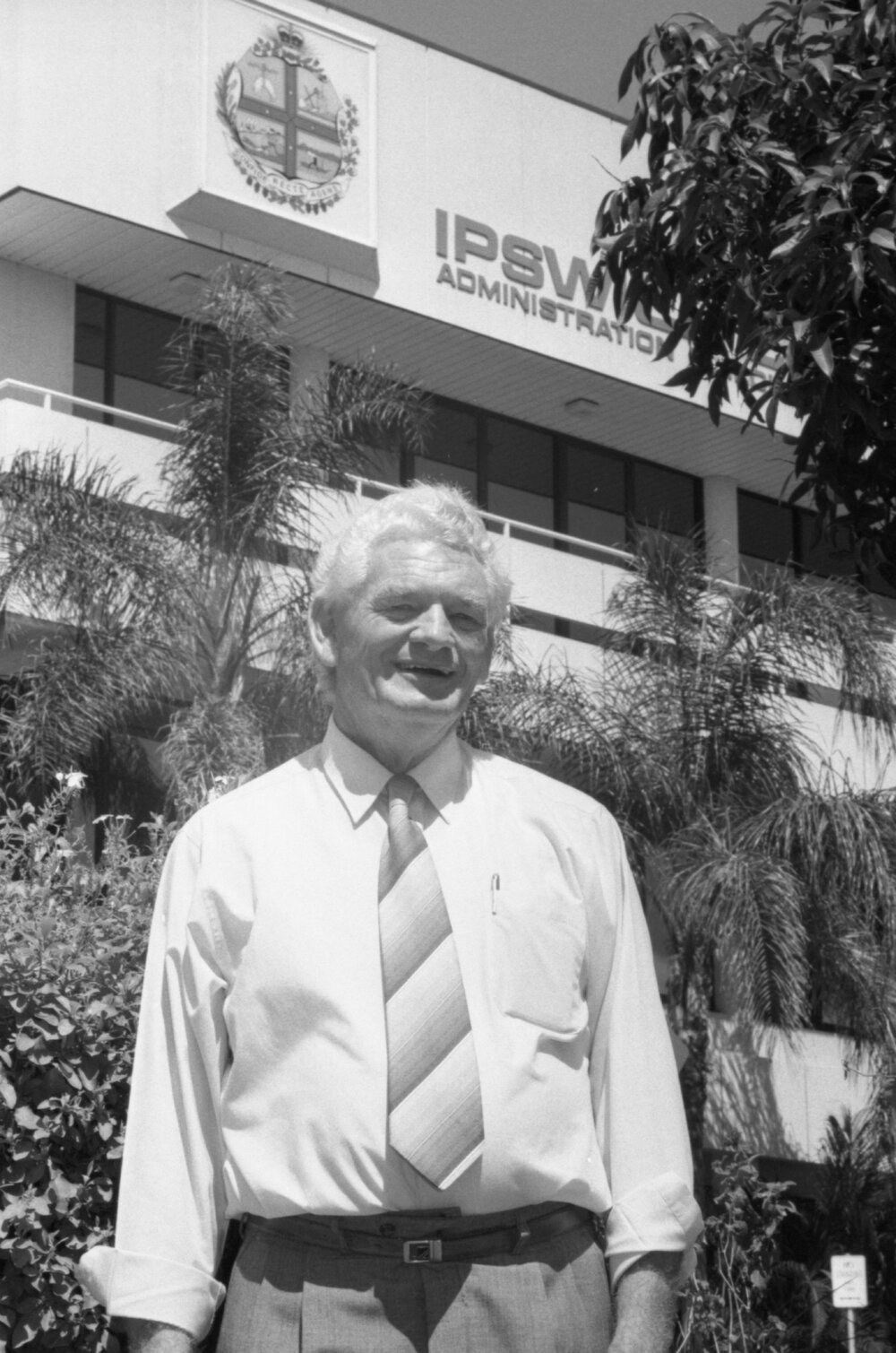Mayor John Nugent outside the Ipswich City Council Administration Building, Ipswich, March 1995
