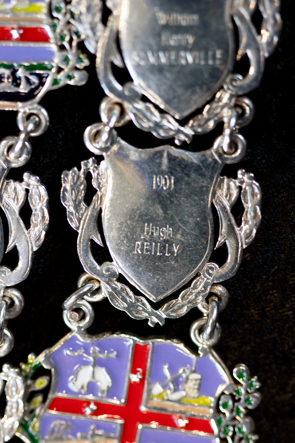 Shield for 26th Mayor of Ipswich Hugh Riley, close-up of the Ipswich Mayoral Chains of Office, in use since 2010 