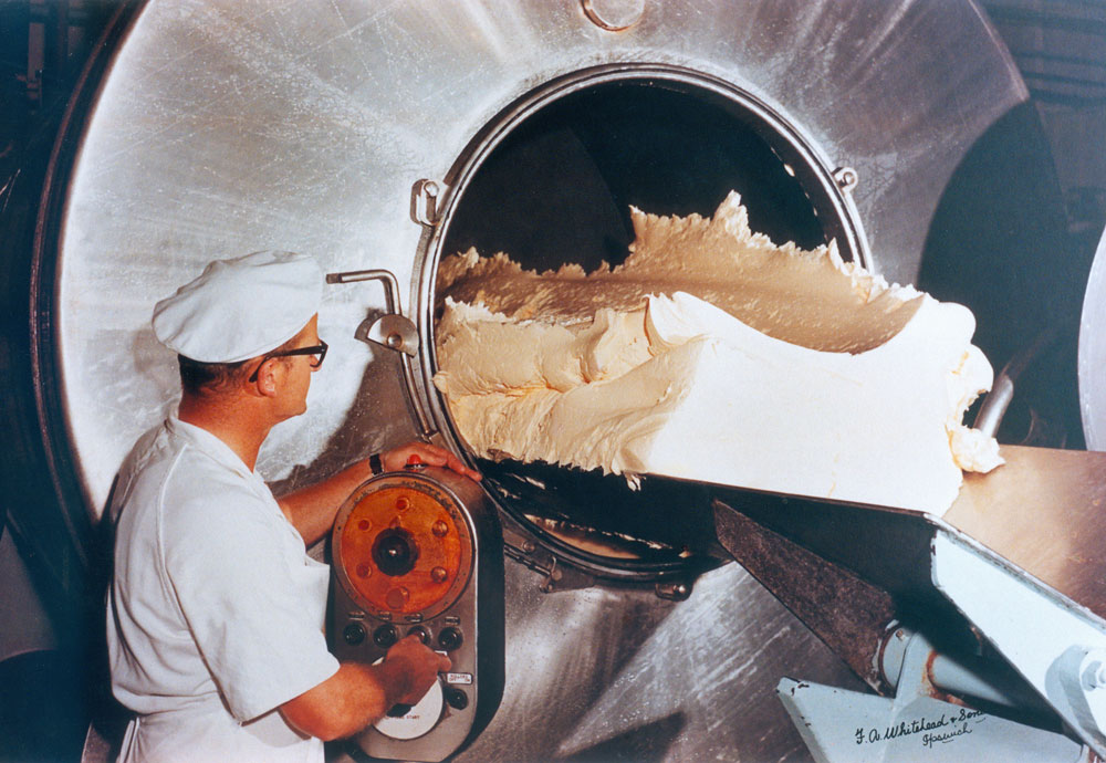 Producing butter at the Jacaranda Butter Factory, Booval, Ipswich, early 1980s