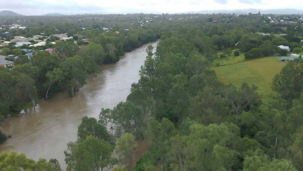 Drone images of the Bremer River in flood, Ipswich, March 2025