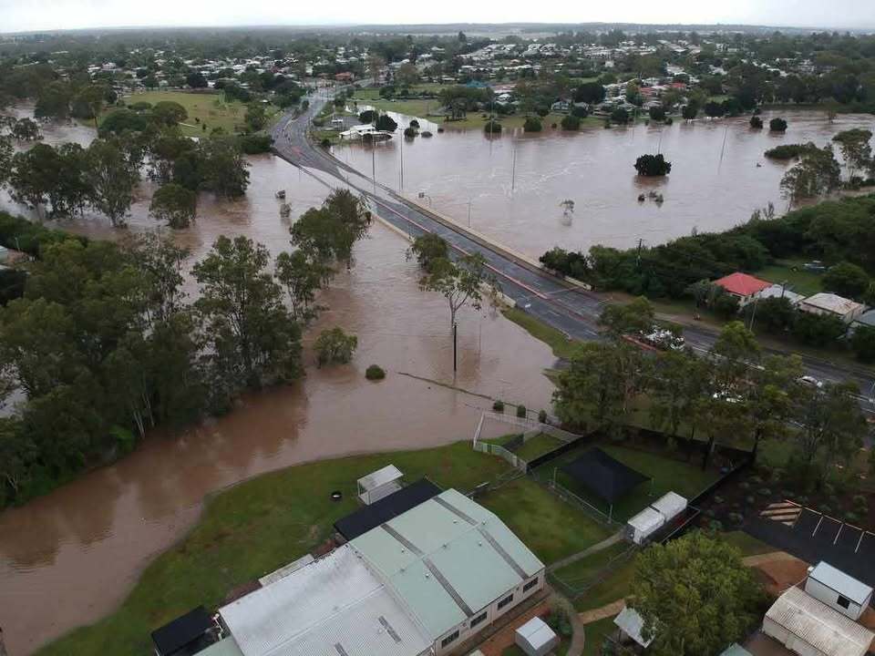 Drone images of the Bremer River in flood, One Mile, Ipswich, March 2025