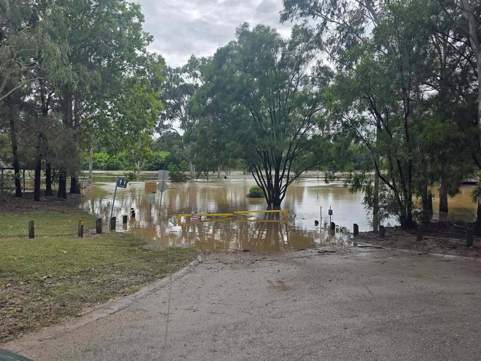 Drone image of the Bremer River in flood, Ipswich, March 2025