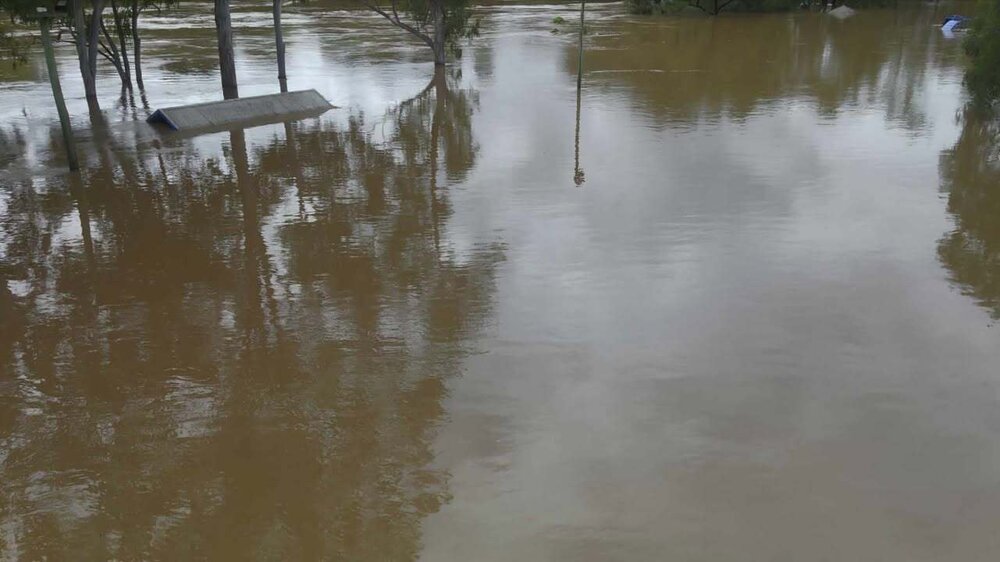 Drone image of the Bremer River in flood, Ipswich, March 2025
