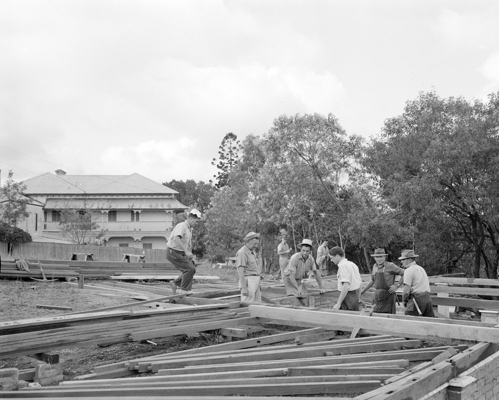 Construction of the Outridge Street Scout Hut, Ipswich, 1955