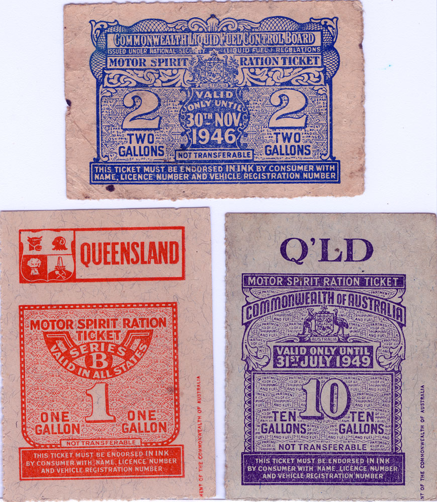 Petrol rationing coupons used by a Rosewood household, Rosewood, Ipswich, 1946