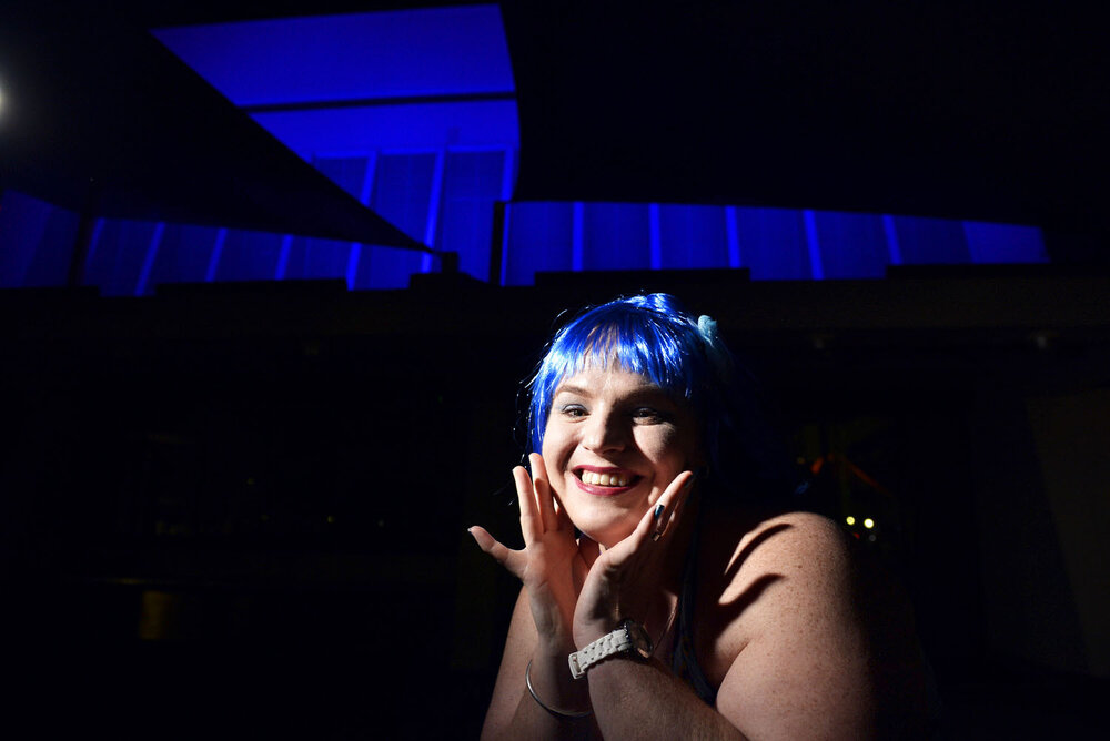 Ipswich Civic Centre, blue lighting for Autism Awareness Day, April 2013