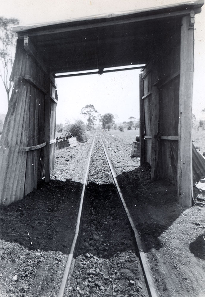 Shed that housed shuttle train known as 'Lizzie' at the Caledonian Colliery, Thagoona, Ipswich, 1957