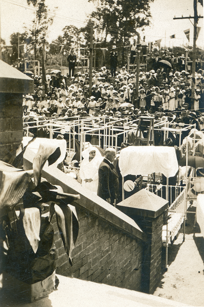 Dr David Trumpy and Matron Wilcox at the laying of the foundation stone ceremony for the Sunshine Children's Ward, Ipswich General Hospital, Ipswich, 1934