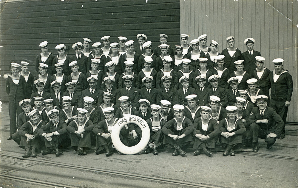 Crew of HMAS Ipswich (I), shortly before embarking overseas, Fremantle, WA, 1942