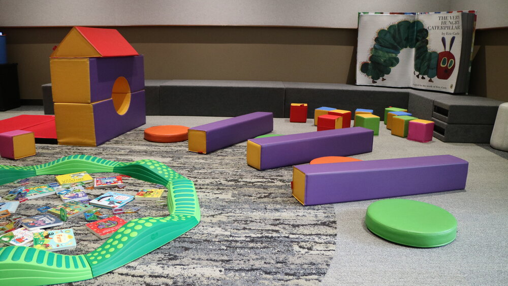 The Bubble set up for a Books and Blocks event at Ipswich Children's Library, 2022