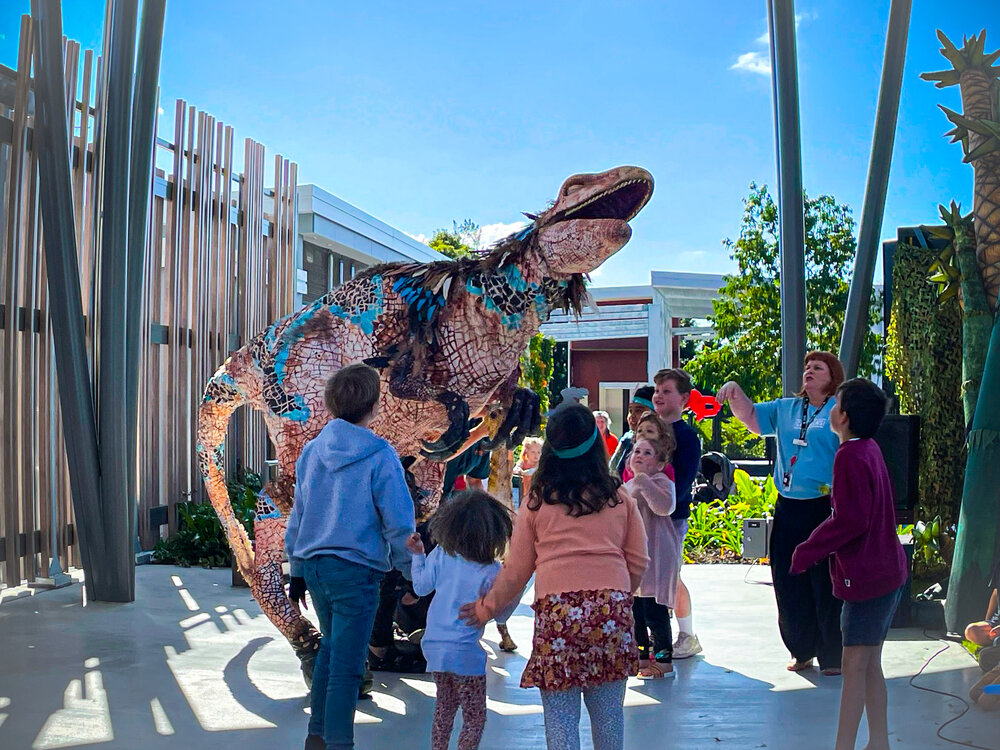 Erth Dinosaur puppets in Tulmur Place, 2021