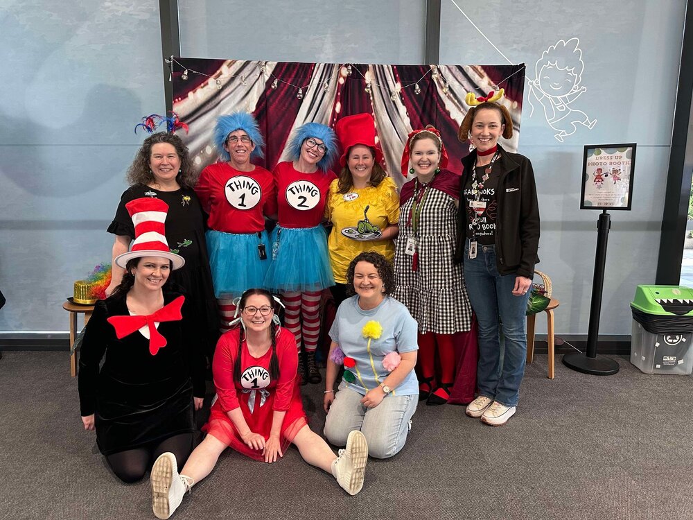 Ipswich Children's Library staff dressed for Book Week, 2024