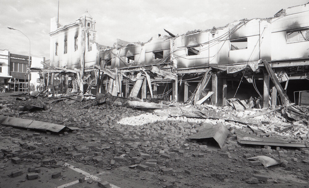 Aftermath of the Reid's (Cribb &amp; Foote) fire, Bell Street, Ipswich, August 1985