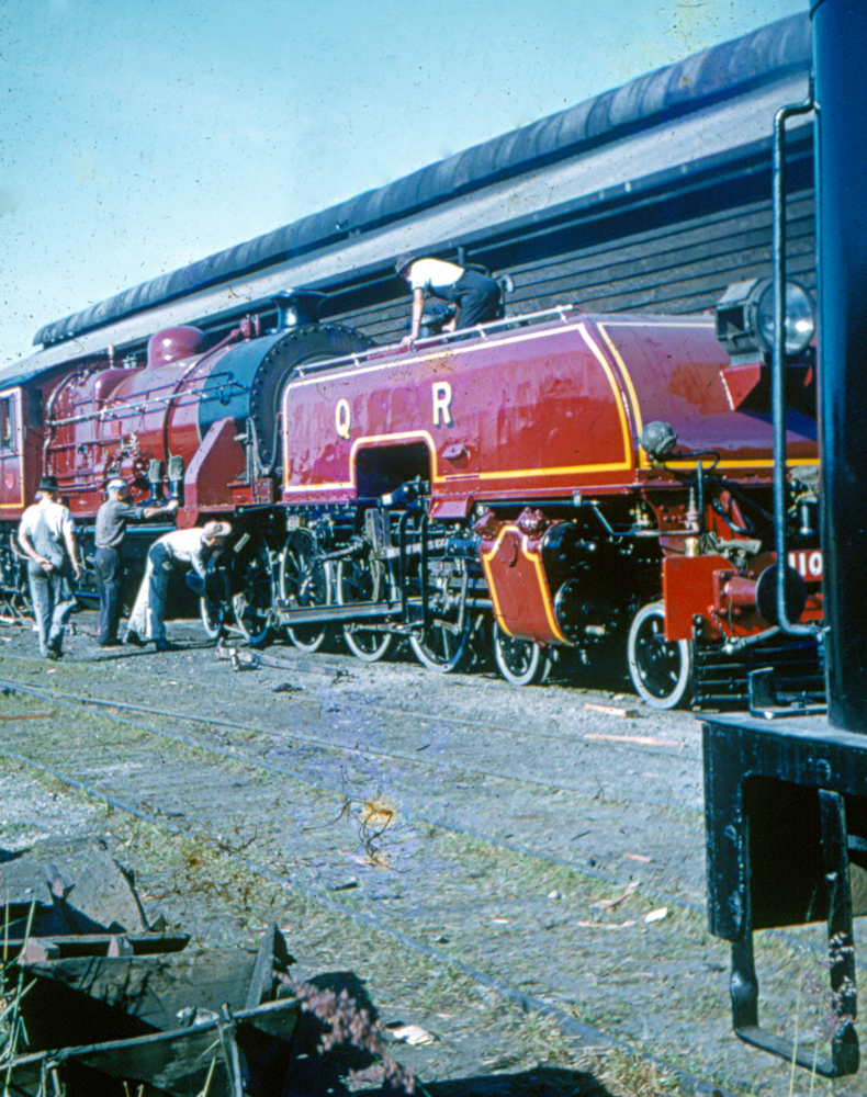 Restoring a Bayer-Garratt locomotive, number 1100, at the Ipswich Railway Workshops, North Ipswich, 1957