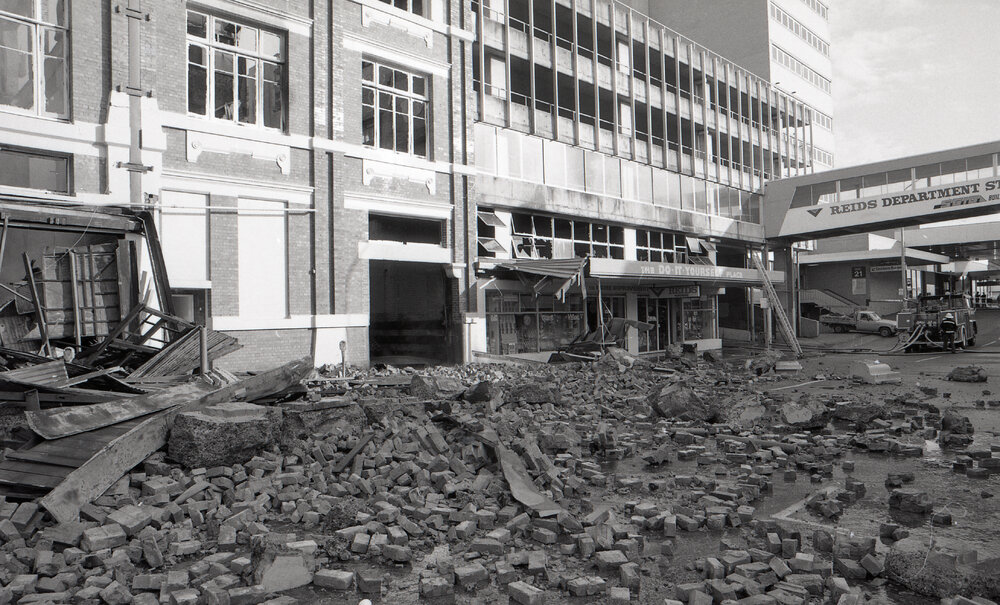 Aftermath of the Reid's (Cribb &amp; Foote) fire, Bell Street, Ipswich, August 1985