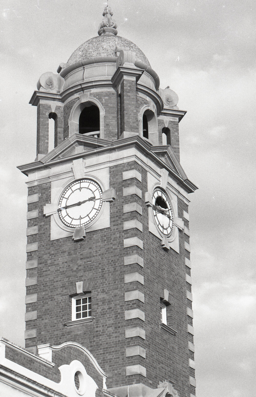 Melted face of the Ipswich Post Office clock, in the aftermath of the Reid's (Cribb &amp; Foote) fire, Brisbane Street, Ipswich, August 1985