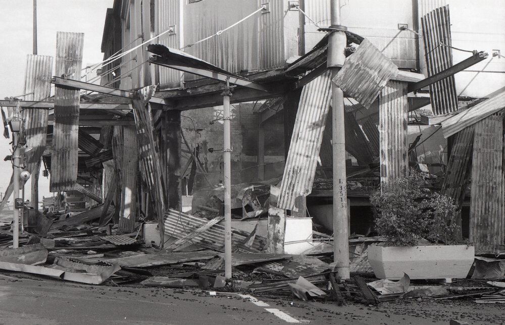 Aftermath of the Reid's (Cribb &amp; Foote) fire, corner of Brisbane and Bell Streets, Ipswich, August 1985