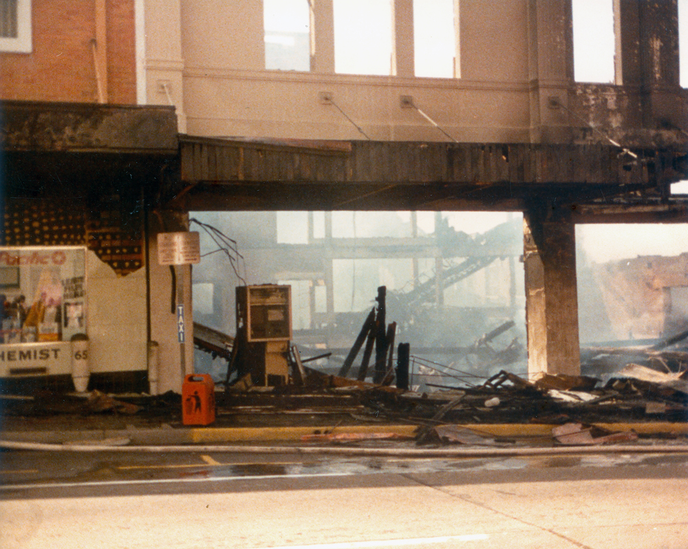Aftermath of Reid's fire, Ipswich, 1985
