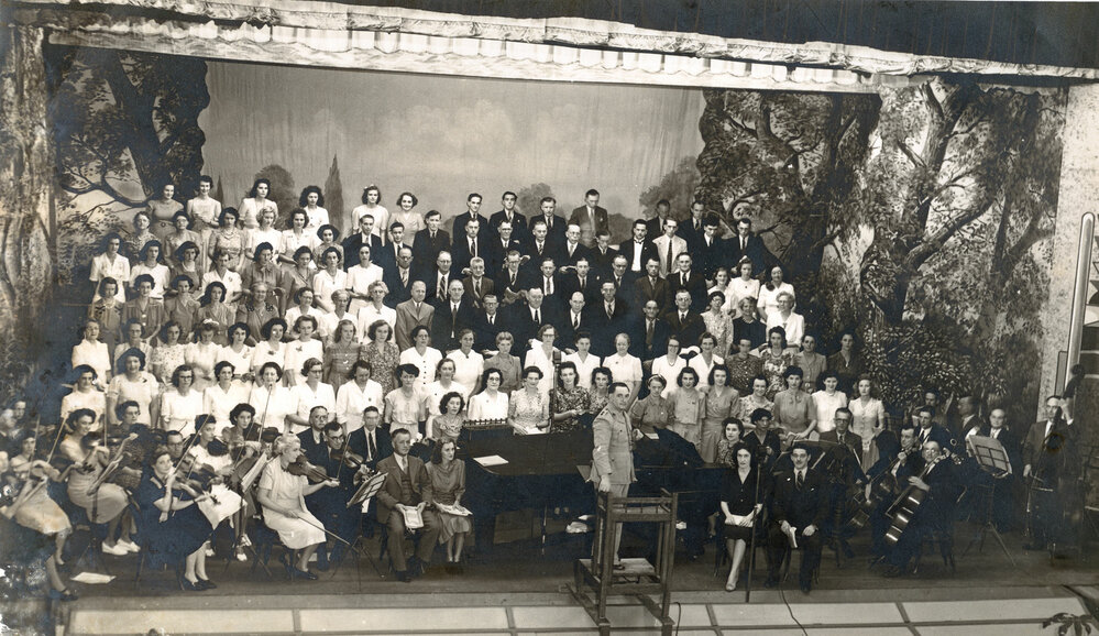Ipswich Choral Society and orchestra at the Wintergarden Theatre, Ipswich, c.1947