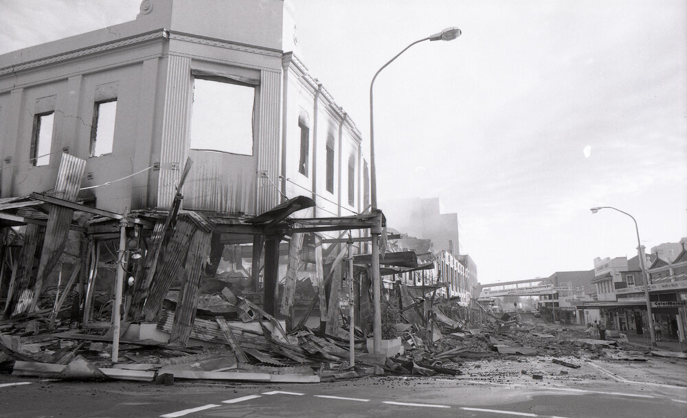 Aftermath of the Reid's (Cribb &amp; Foote) fire, Bell Street, Ipswich, August 1985