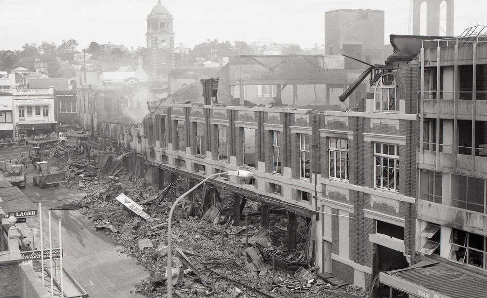 Aftermath of the Reid's (Cribb &amp; Foote) fire, Bell Street, Ipswich, August 1985